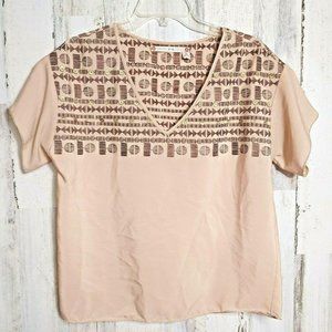 Chelsea & Violet Women's Small Top Boho Embroidered and Beaded Short Sleeves